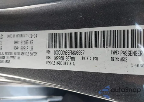 2015 Chrysler 200 Limited из США, поврежденный, VIN 1C3CCCAB3FN608357